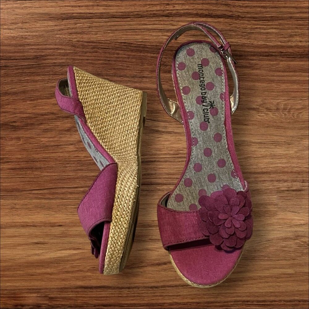 Montego Bay Club Pink Floral Espadrille Wedge Sandals Size 7.5 - Picture 11 of 13